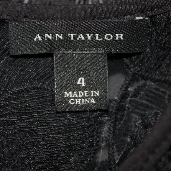 Ann Taylor Dress Sz 4 Black Grey Floral Lined Zip Nylon Polyester Dress - Picture 10 of 16
